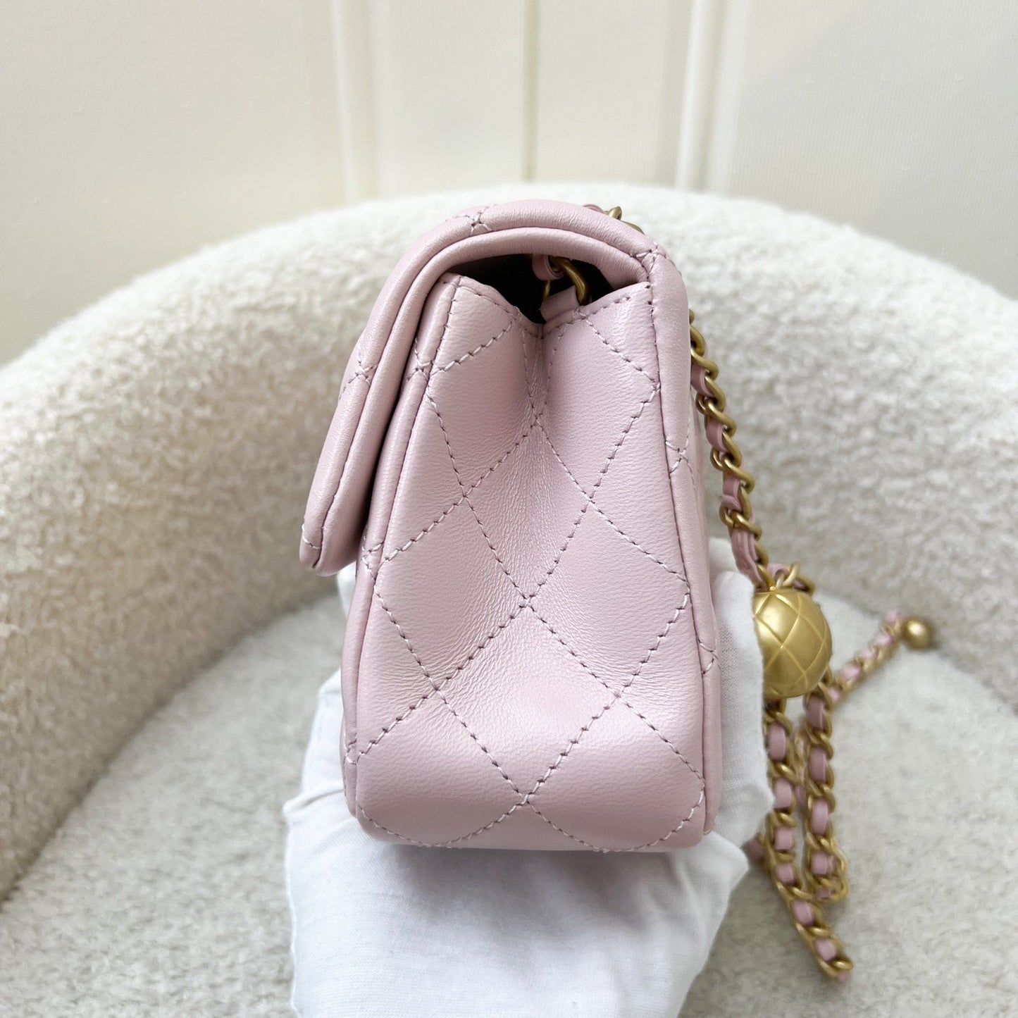 Chanel Pearl Crush Mini Rectangle Flap in Sakura Pink Stiff Lambskin and AGHW (Model: ) Accessory