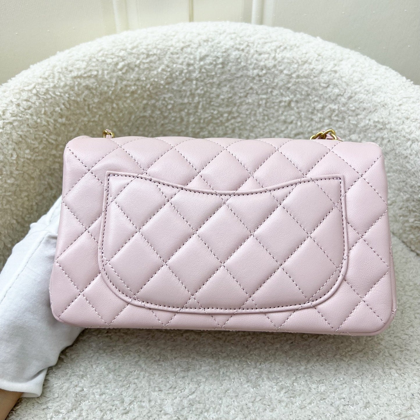 Chanel Pearl Crush Mini Rectangle Flap in Sakura Pink Stiff Lambskin and AGHW (Model: ) Accessory