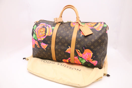 Louis Vuitton x Stephen Spro Keepall 50 Roses Monogram Canvas Travel Bag Monogram Canvas