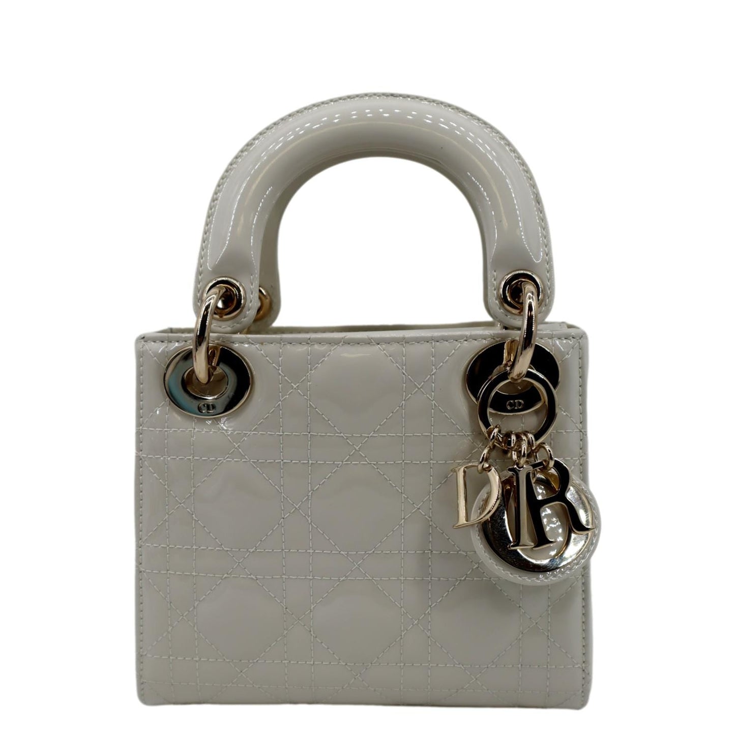 Dior Lady Cannage Satchel Bag Leather Patent White