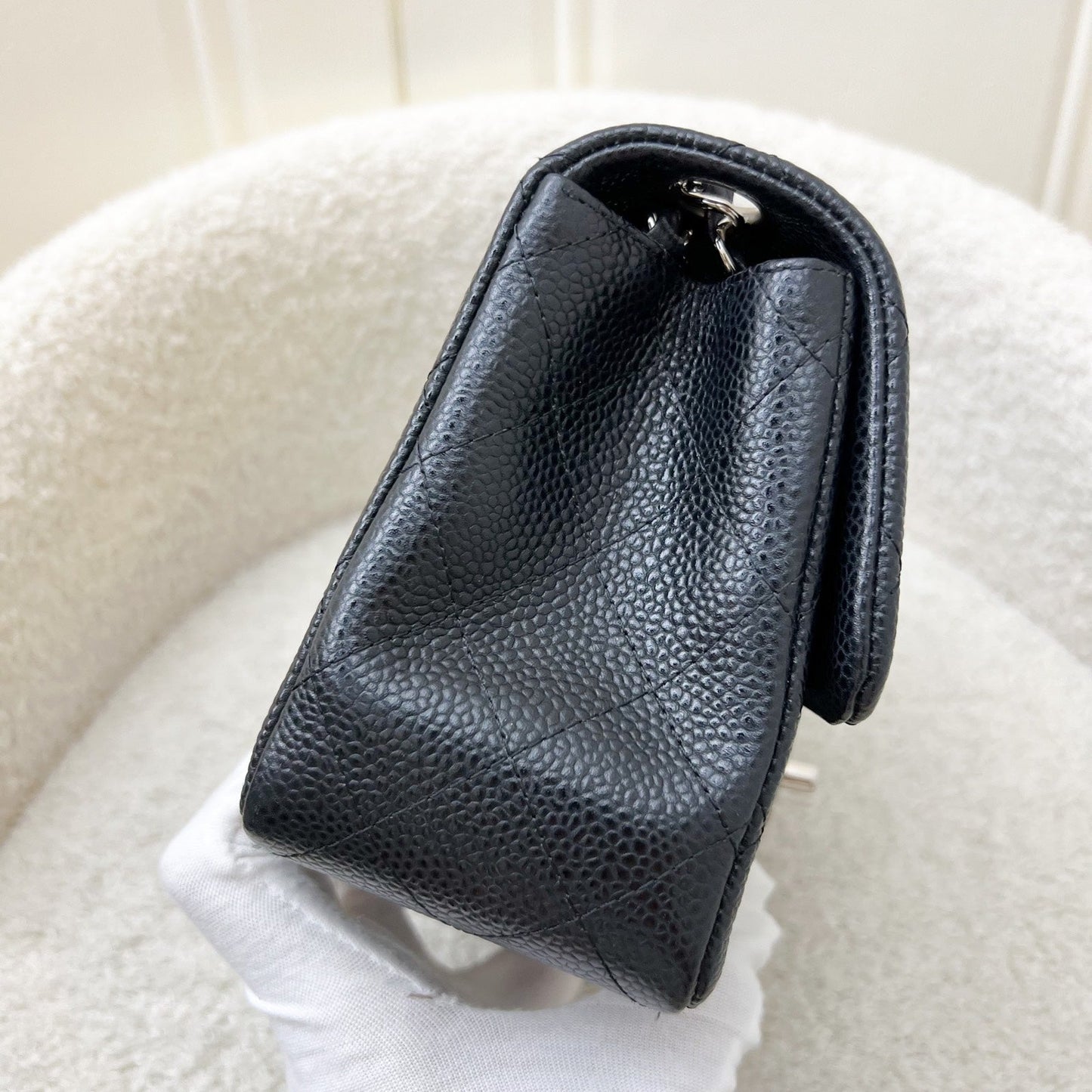 Chanel Classic Square Mini Flap in Black Caviar and SHW Accessory
