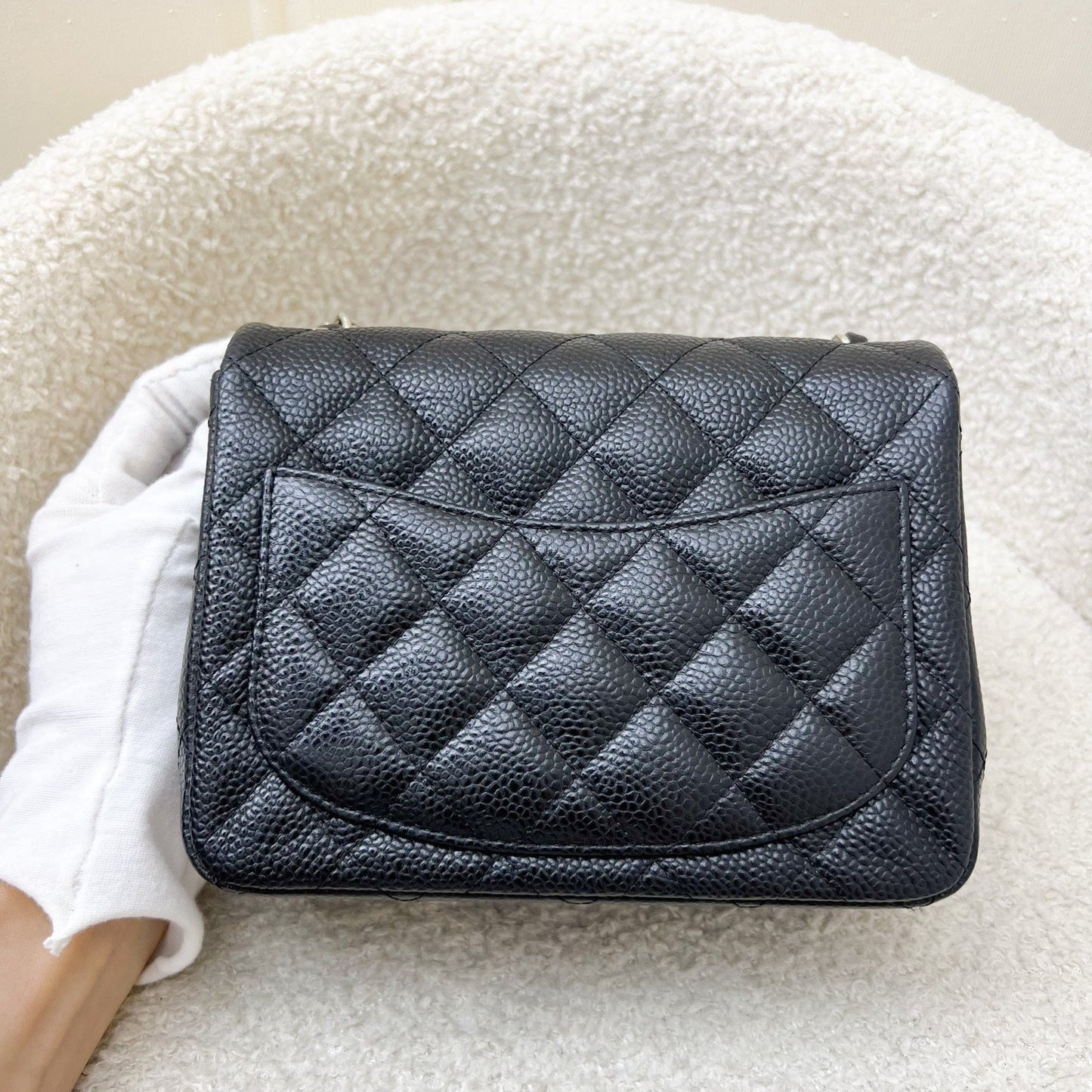Chanel Classic Square Mini Flap in Black Caviar and SHW Accessory