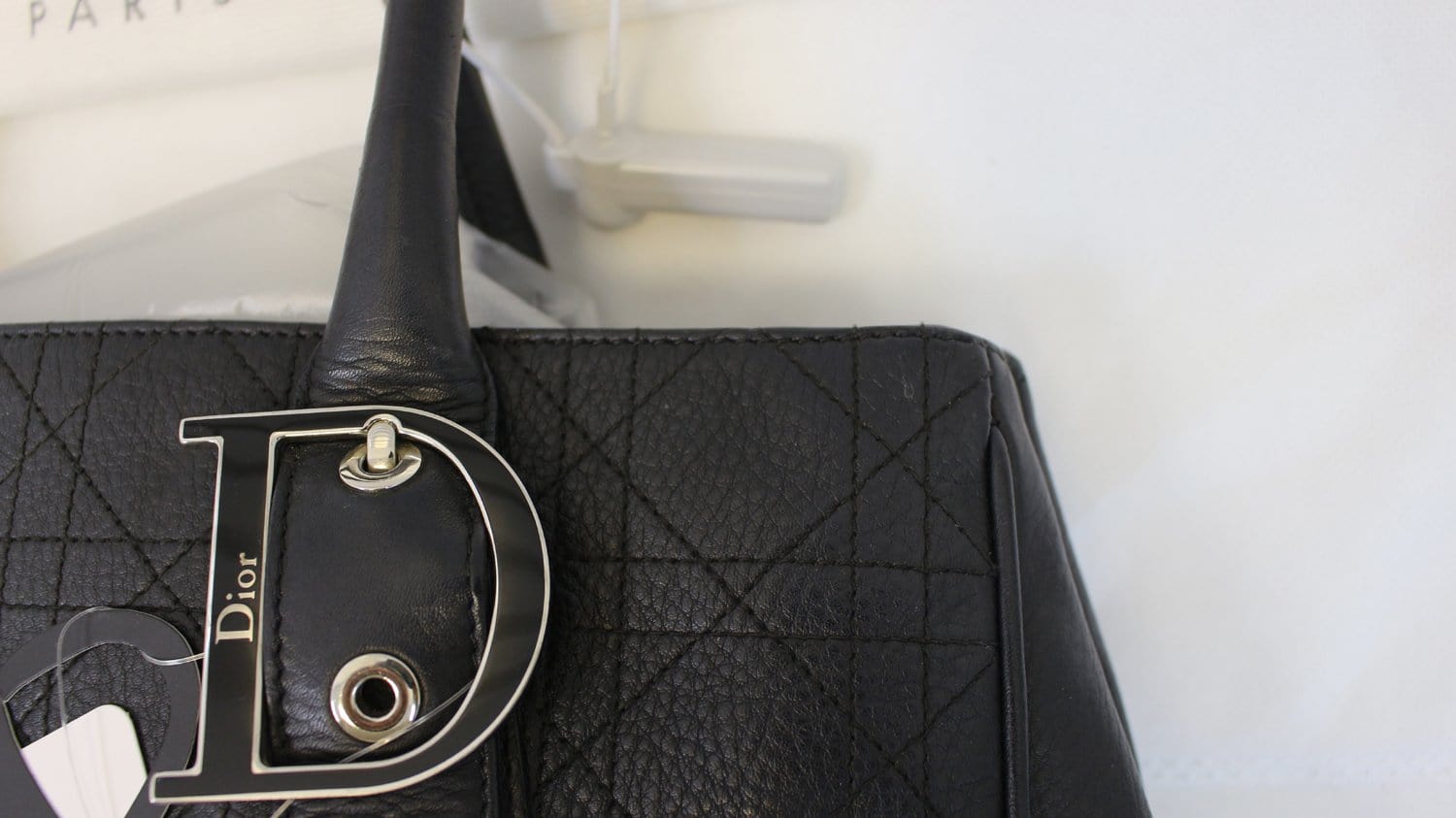 Dior Cannage Tote Bag Leather Black Medium