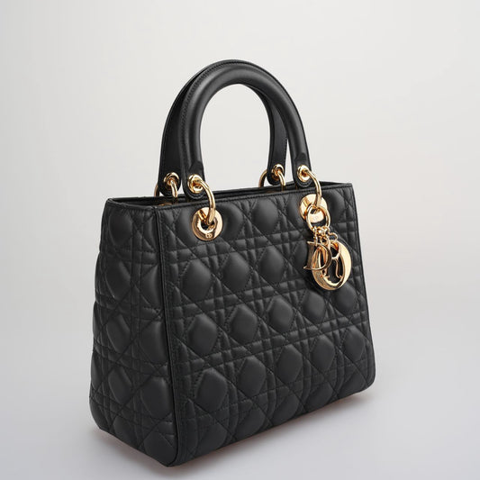 Dior Handbag Lady Bag In Hardware Fro Leather Lambskin Black