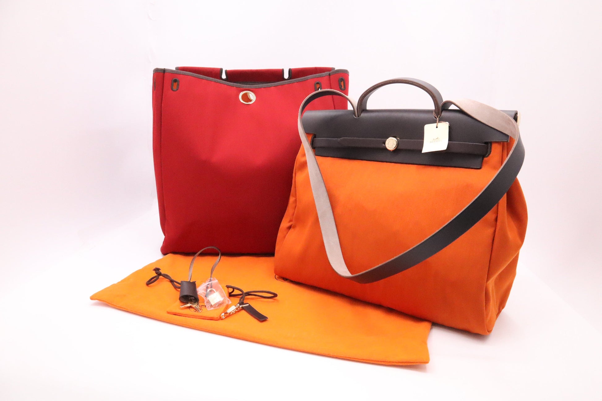 Hermes Herbag In & Orange Canvas Red Travel Bag