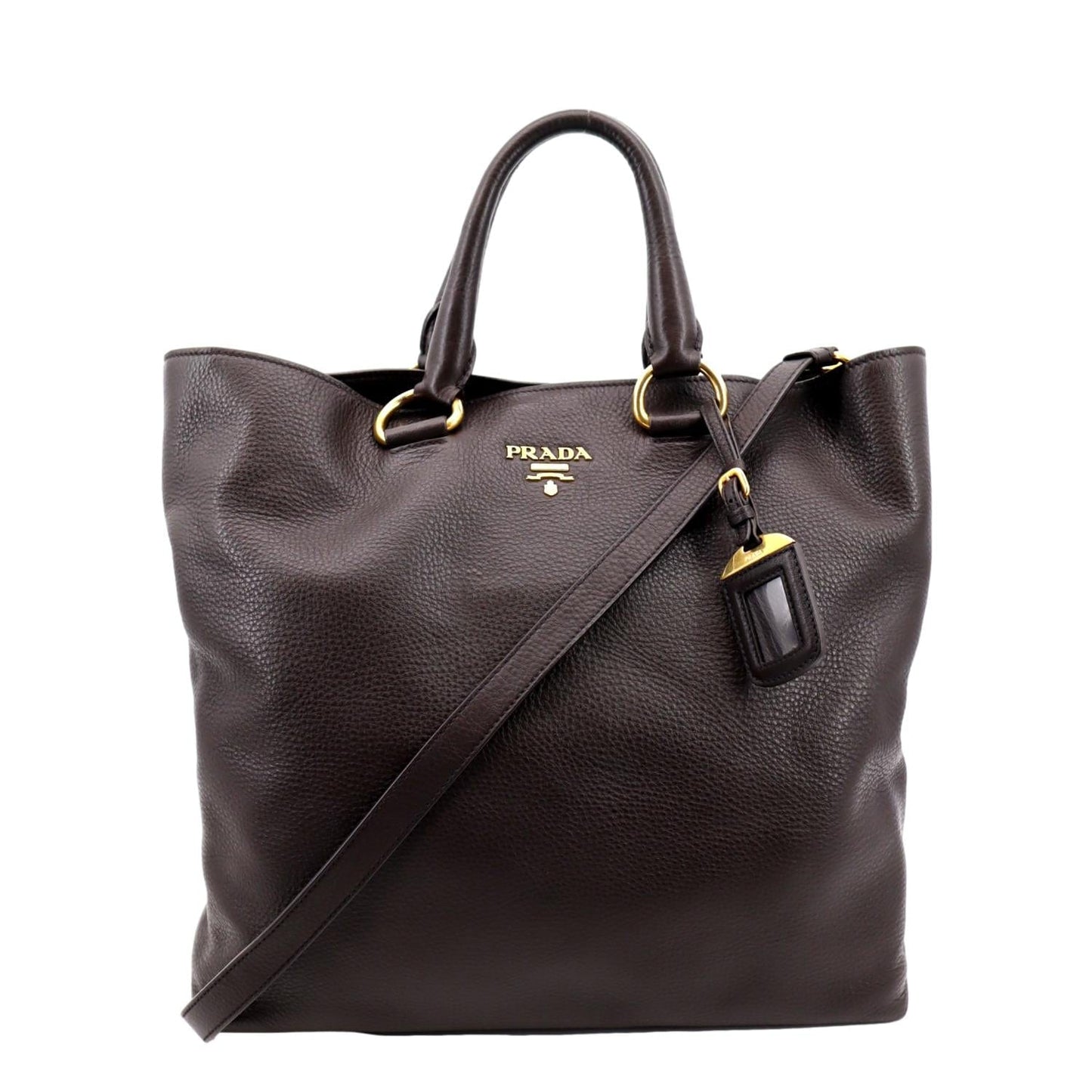 Vitello Daino Tote Shoulder Bag Dark Leather Brown