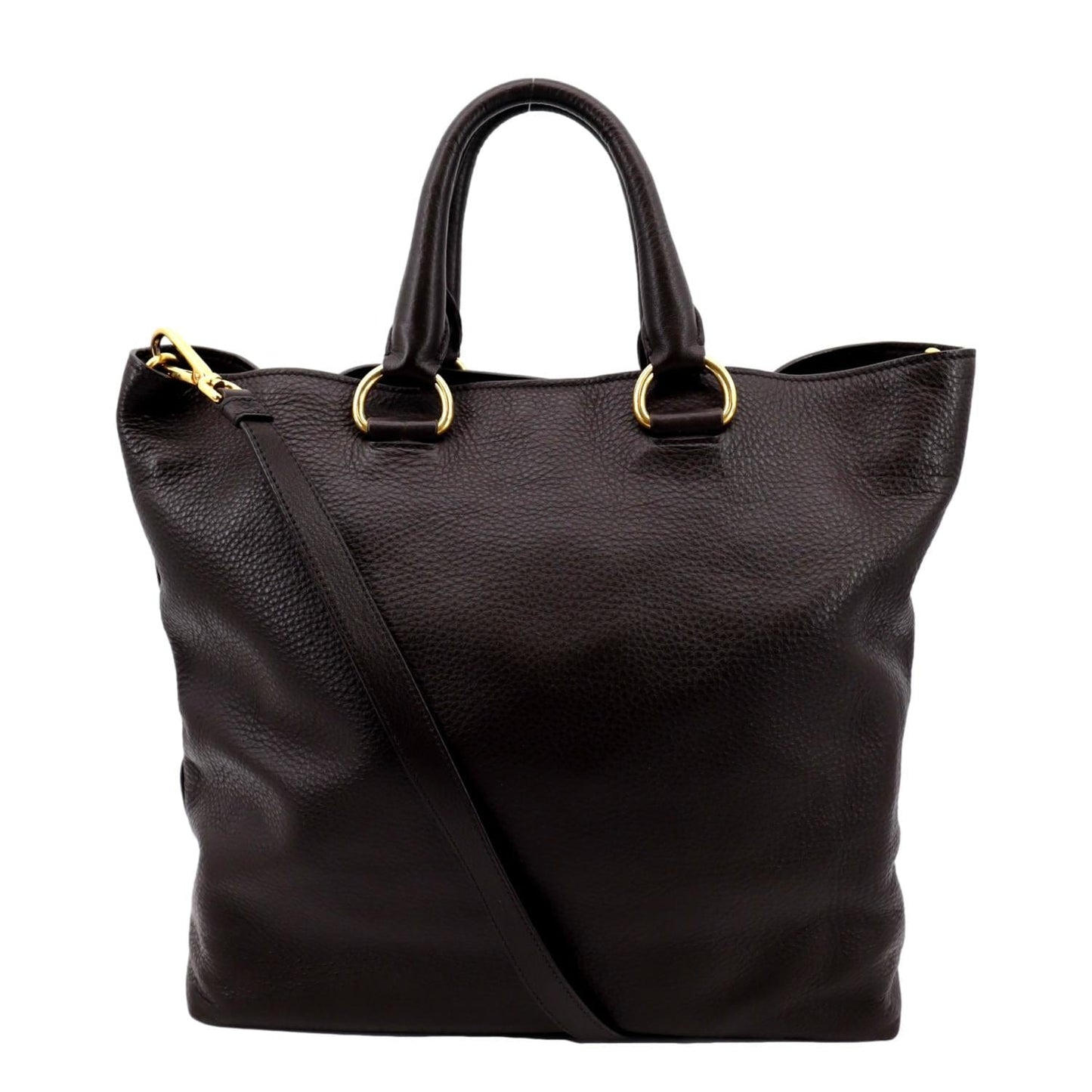 Prada Daino Tote Shoulder Bag Dark Leather Vitello Brown