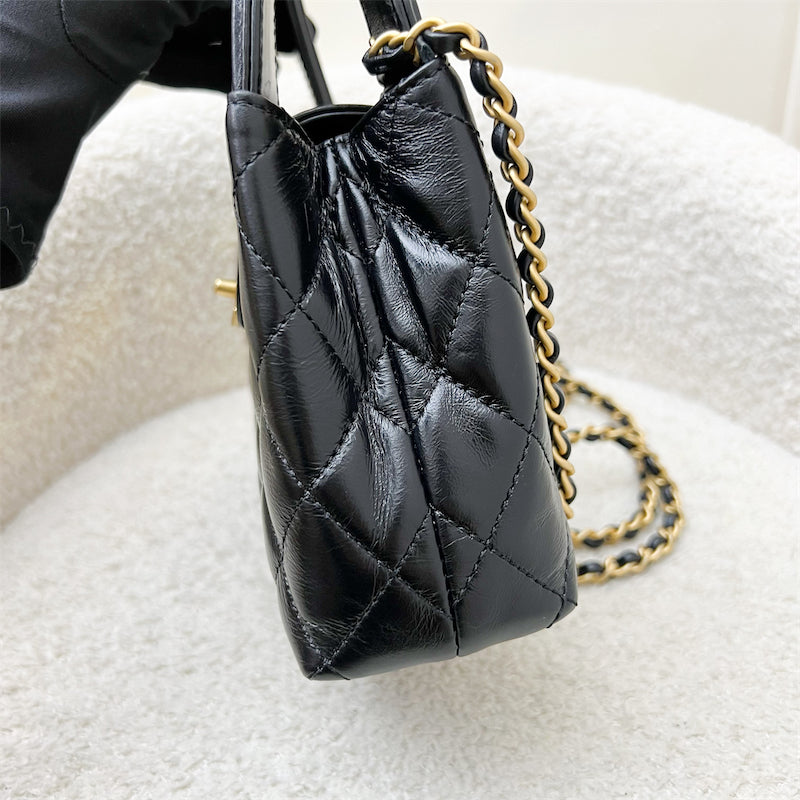 Chanel Mini / Small Kelly in Black Shiny Distressed Calfskin and AGHW (Model: ) Accessory