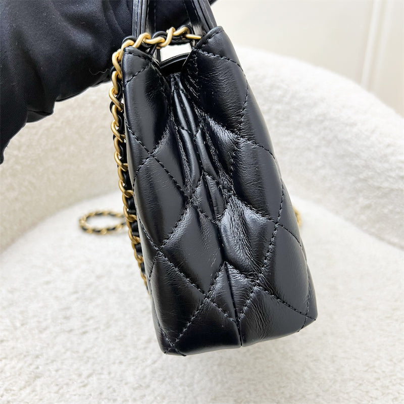 Chanel Mini / Small Kelly in Black Shiny Distressed Calfskin and AGHW (Model: ) Accessory