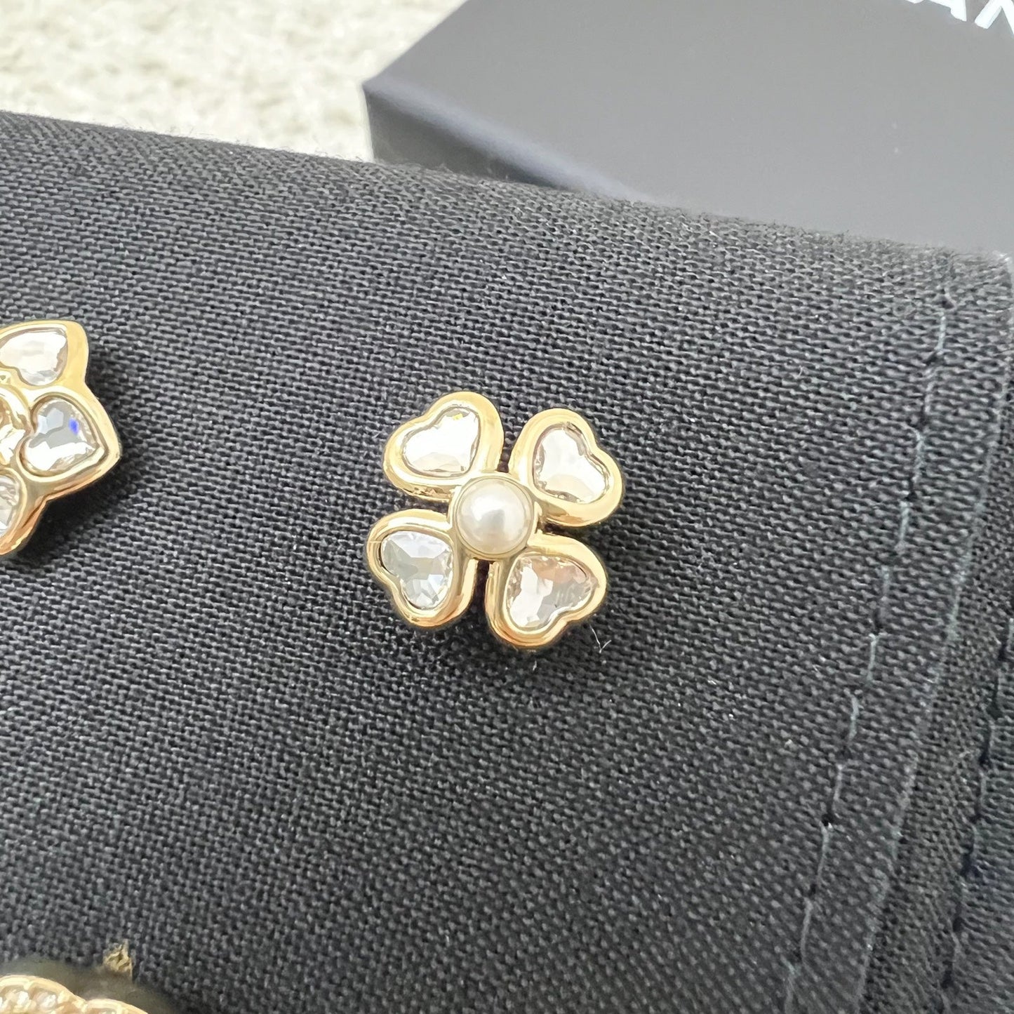 Chanel Stud Earrings in Metal, Glass Pearls and Diamantés Gold, Pearly White and Crystal (Model: ) Jewelry