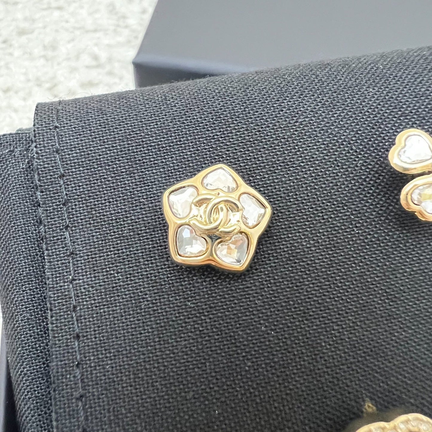 Chanel Stud Earrings in Metal, Glass Pearls and Diamantés Gold, Pearly White and Crystal (Model: ) Jewelry
