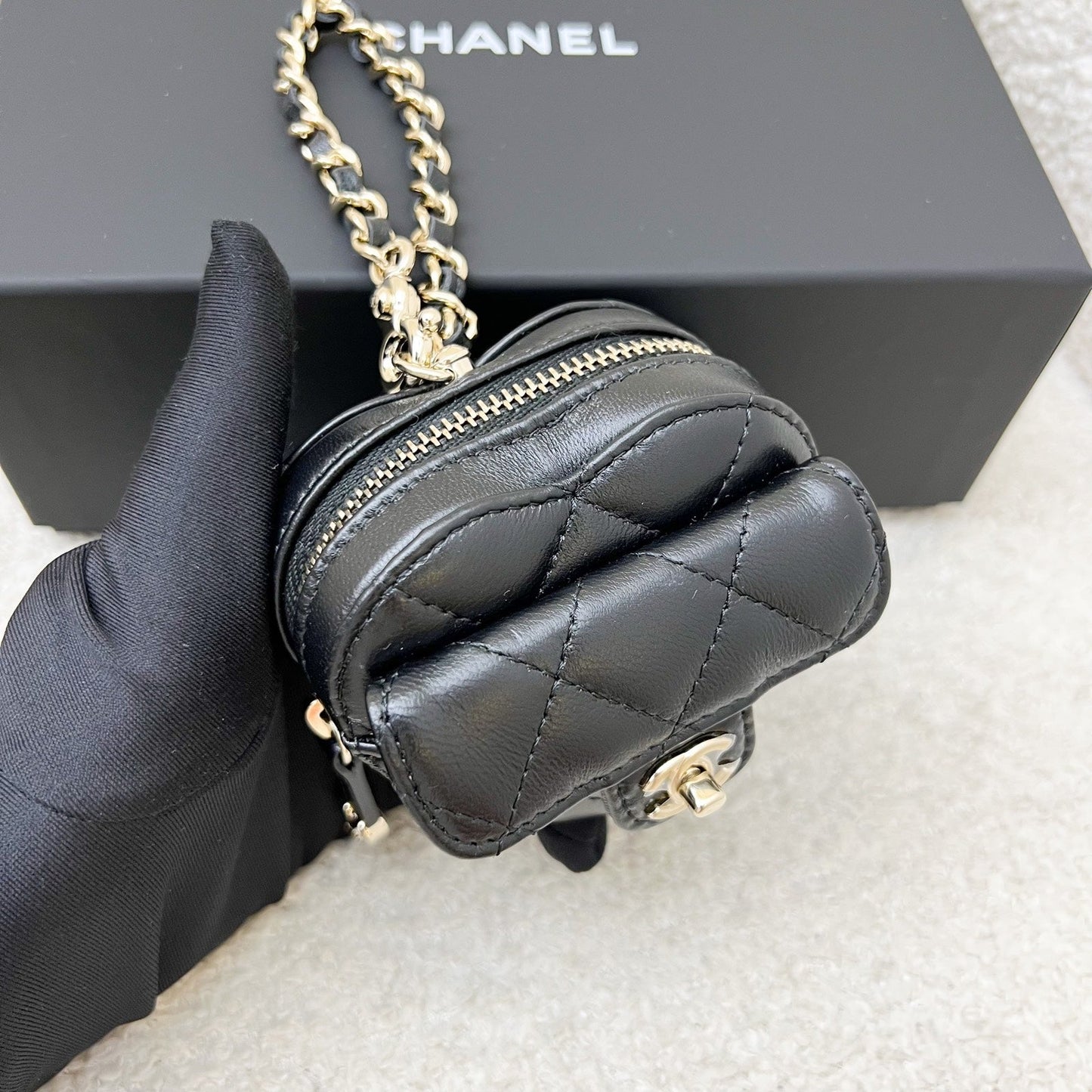 Chanel [Below Retail Deal!] Mini Heart Charm in Black Lambskin and GHW (Model: )