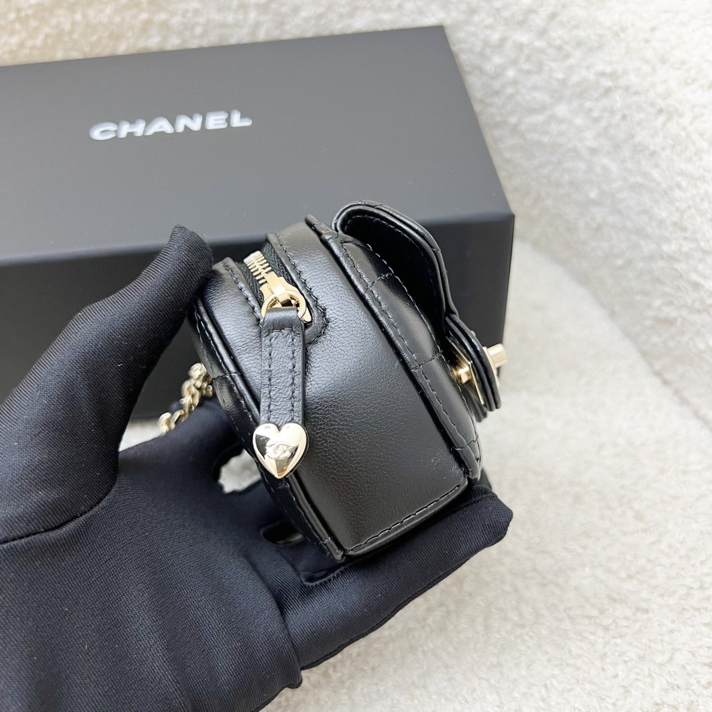 Chanel [Below Retail Deal!] Mini Heart Charm in Black Lambskin and GHW (Model: )