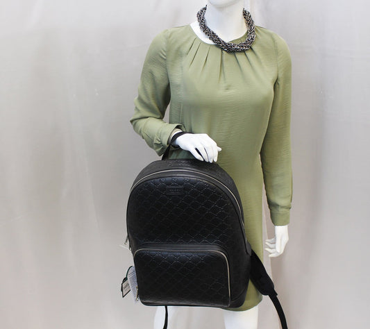 Gucci Signature Backpack Bag Leather Black