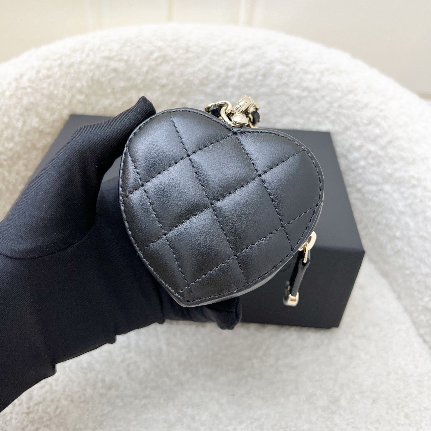 Chanel [Below Retail Deal!] Mini Heart Charm in Black Lambskin and GHW (Model: )