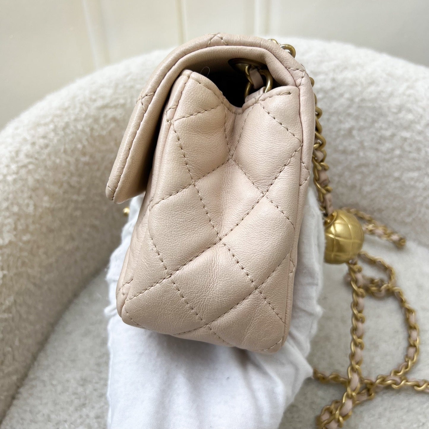 Chanel Pearl Crush Mini Rectangular Flap in Beige Lambskin and AGHW (Model: ) Accessory