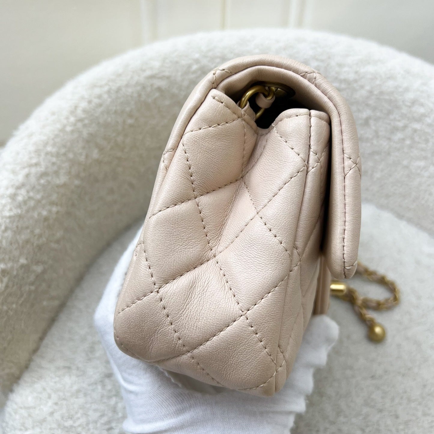 Chanel Pearl Crush Mini Rectangular Flap in Beige Lambskin and AGHW (Model: ) Accessory