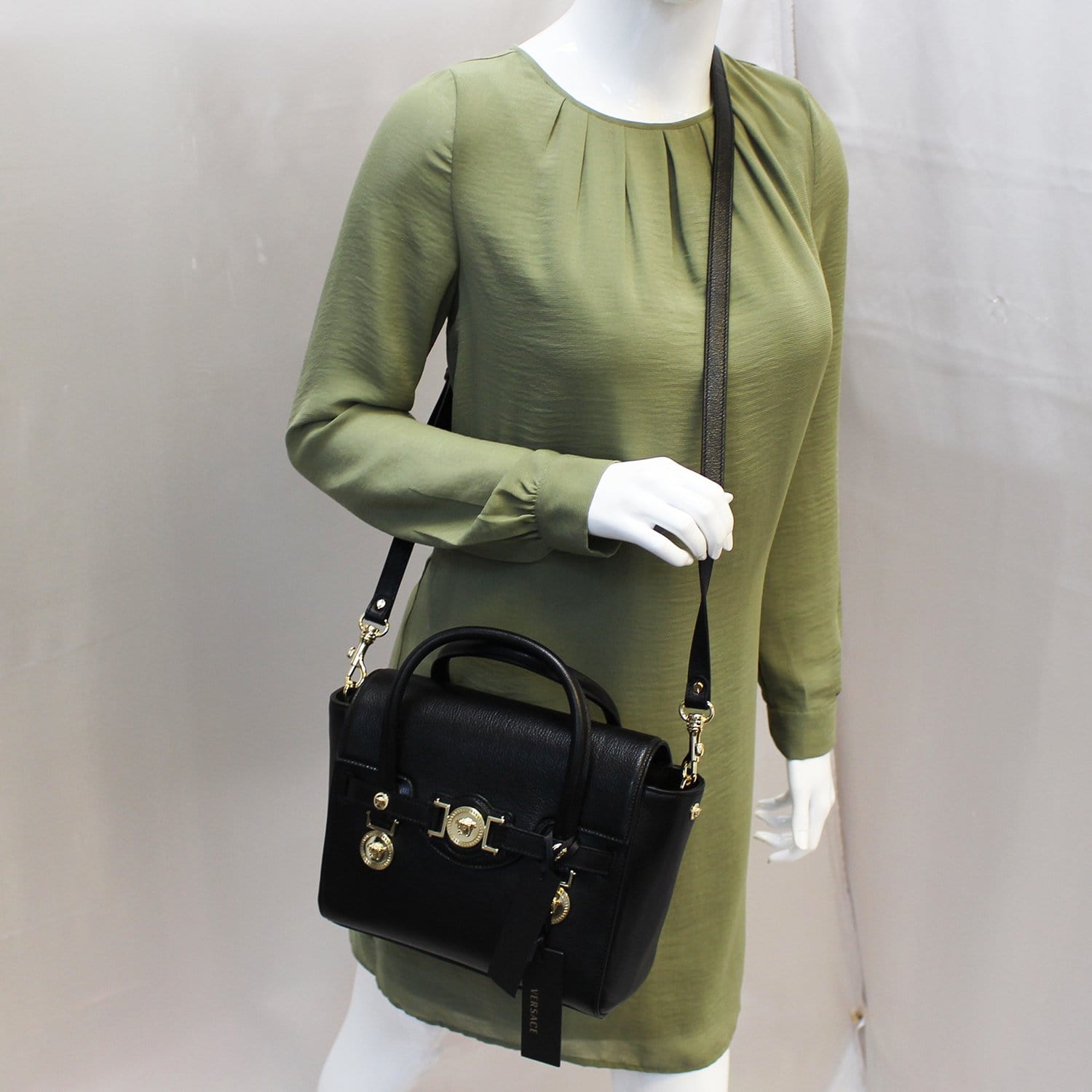 Versace Medallion Shoulder Crossbody Bag Leather Black