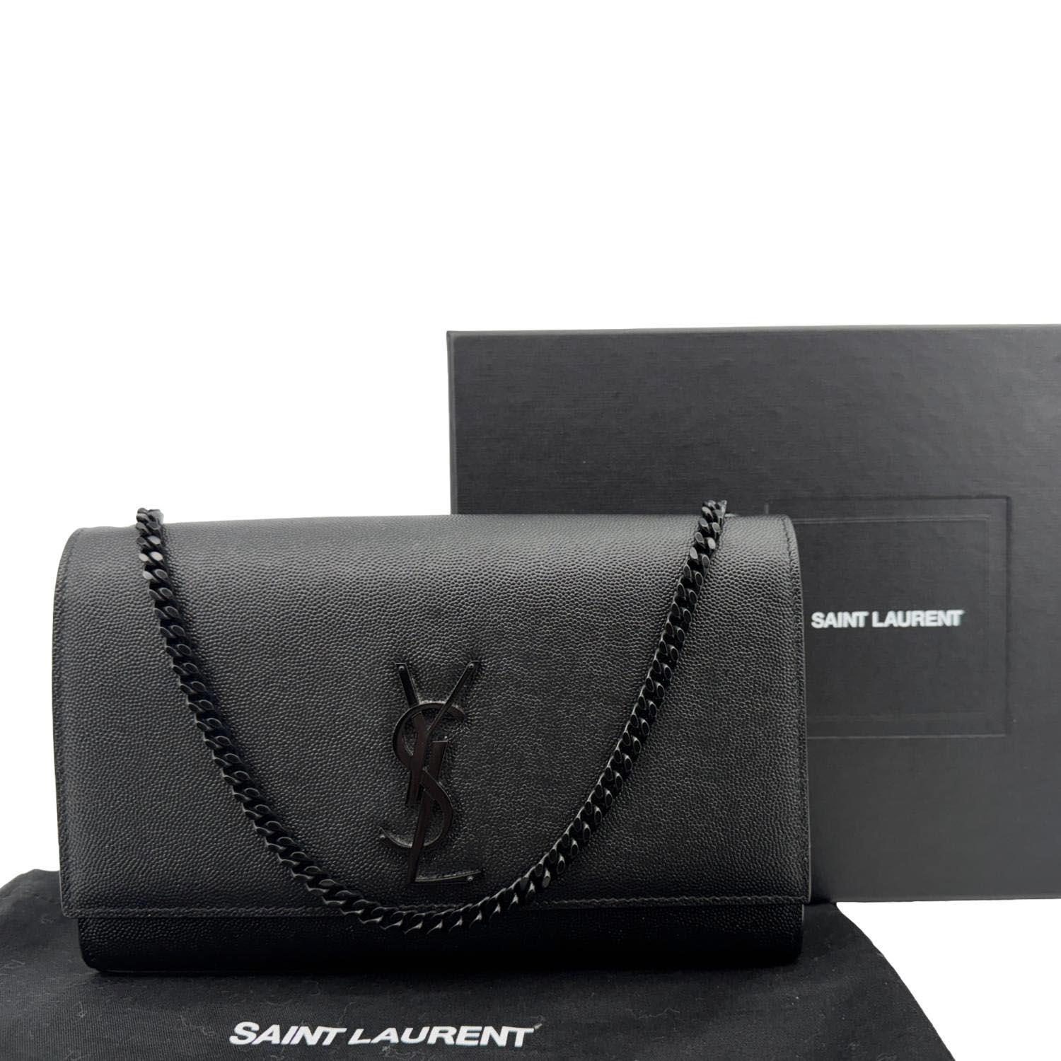 YSL Saint Laurent Yves Kate Grain De Poudre Crossbody Bag Black Small