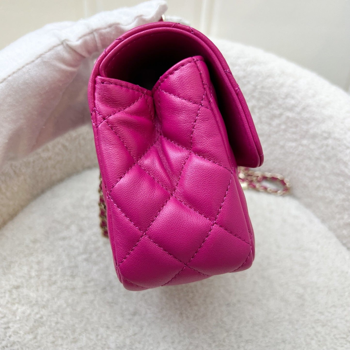 Chanel Mini Rectangle Flap with Crystals Top Handle in Hot Pink Lambskin and LGHW (Model: ) Bag