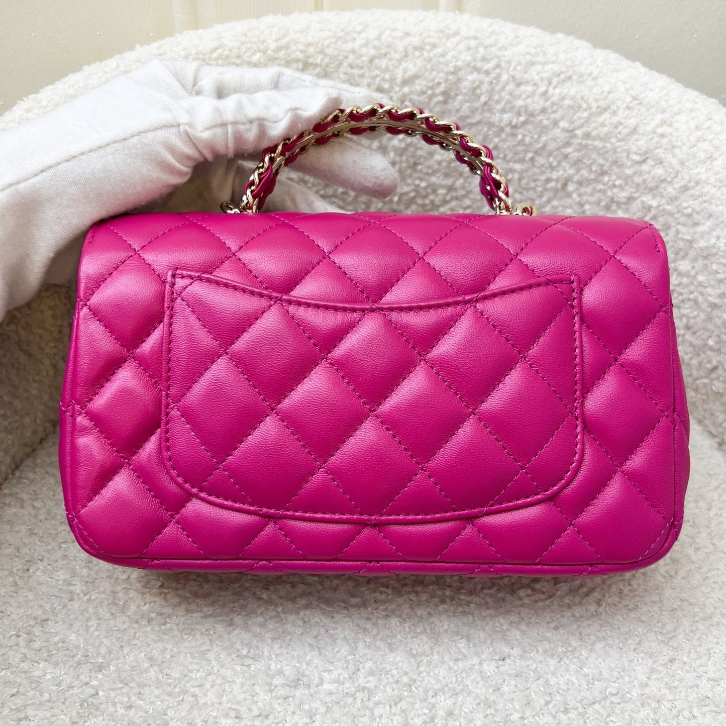 Chanel Mini Rectangle Flap with Crystals Top Handle in Hot Pink Lambskin and LGHW (Model: ) Bag