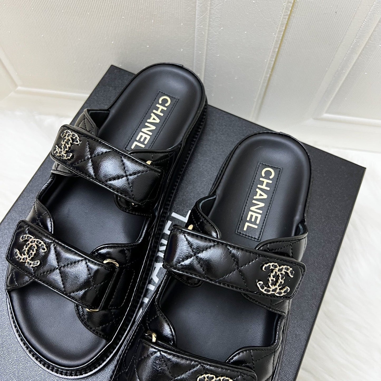 Chanel Dad Sandal in Black Quilted Leather and GHW Sz 37