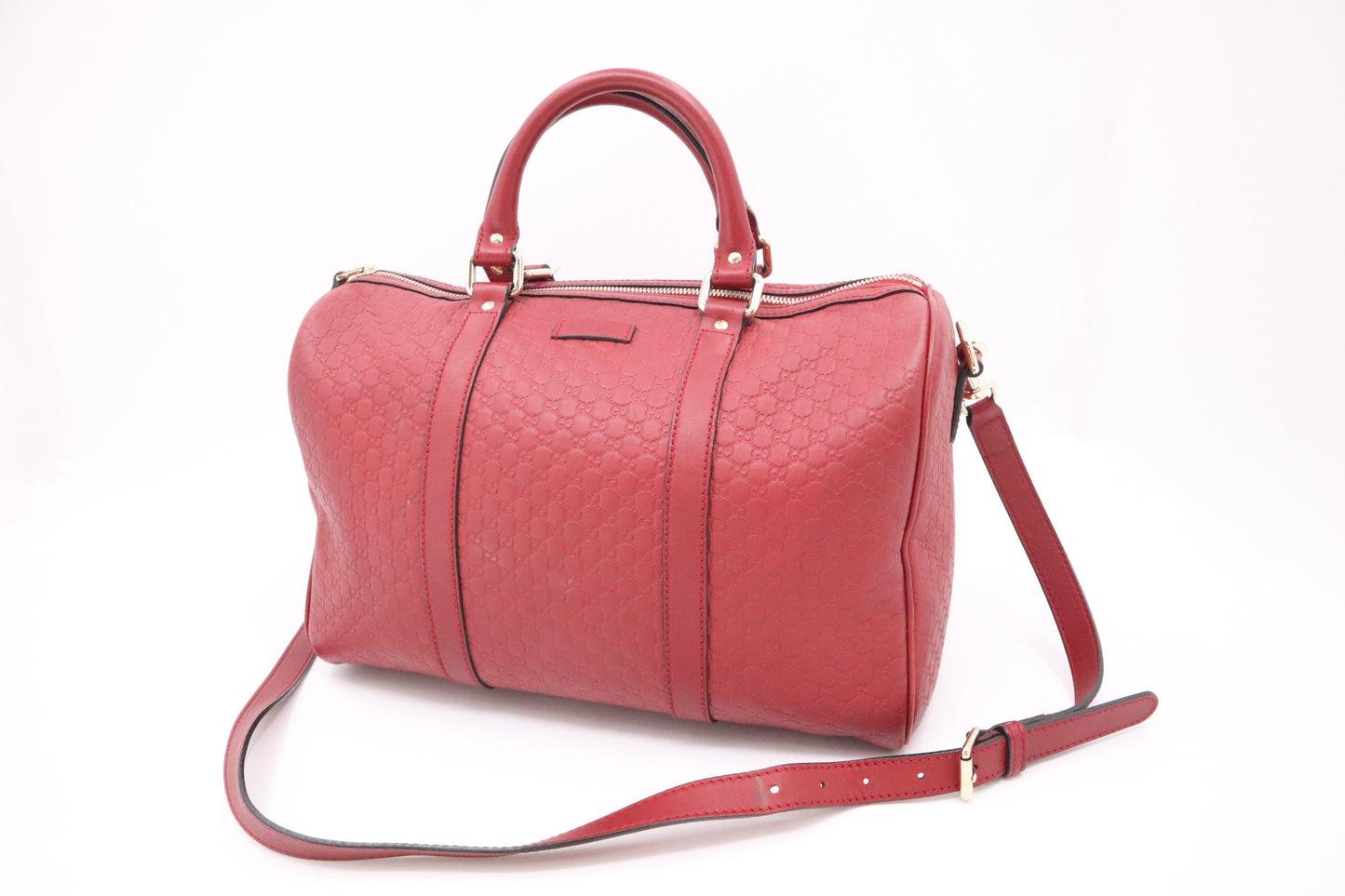 Gucci Boston Bag In Micro ssima Leather Red Travel Bag