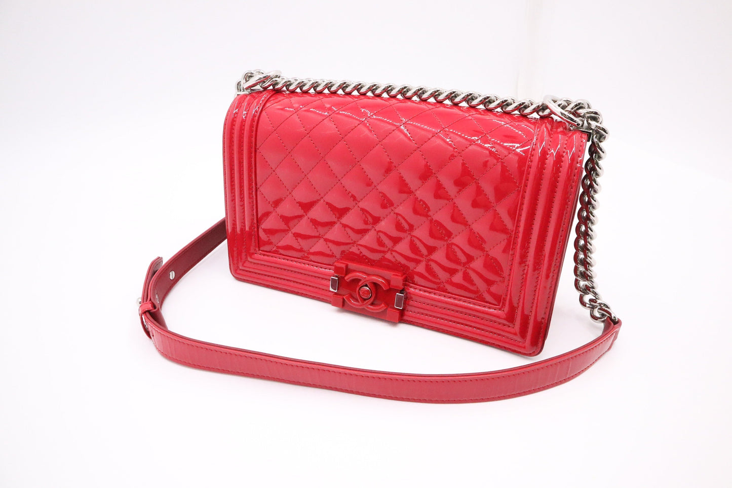 Chanel Boy Patent Pink Leather Handbag