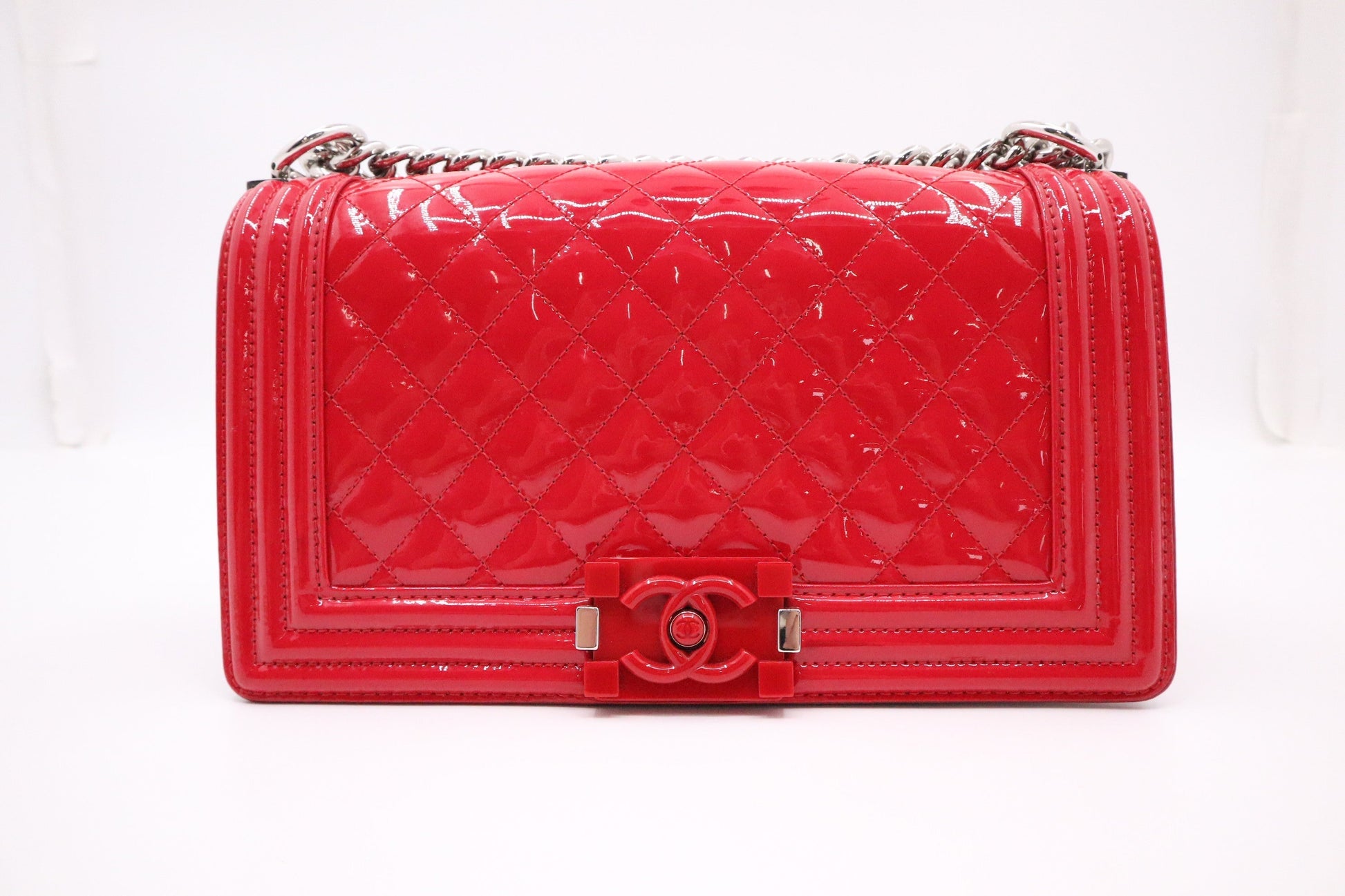 Chanel Boy Patent Pink Leather Handbag