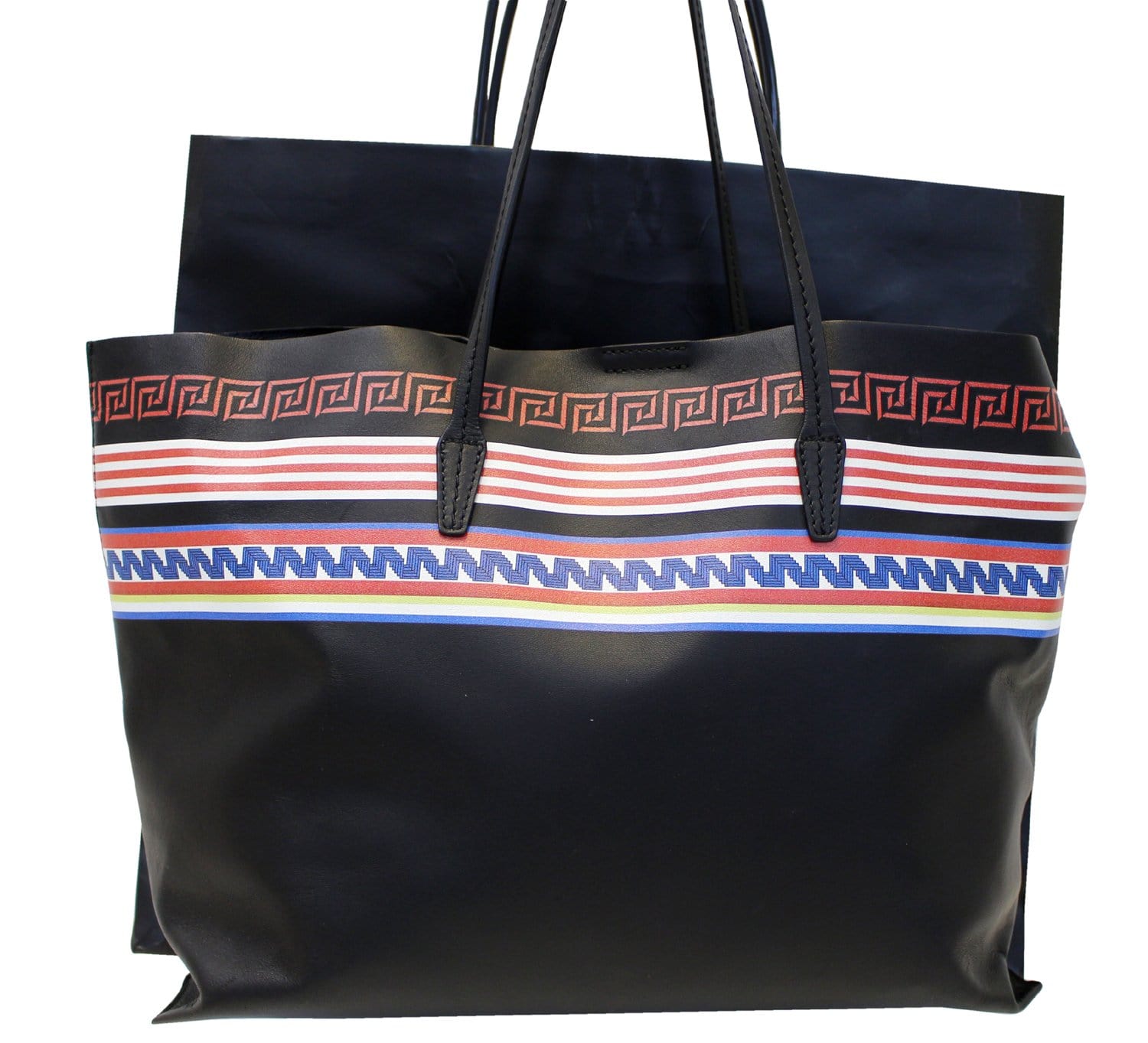 Versace City Strip Greek Key Tote With Pouch Leather Tote Bag