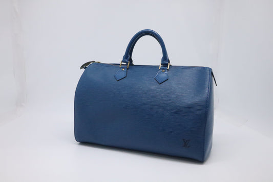 Louis Vuitton Speedy 35 Blue Leather Epi Handbag