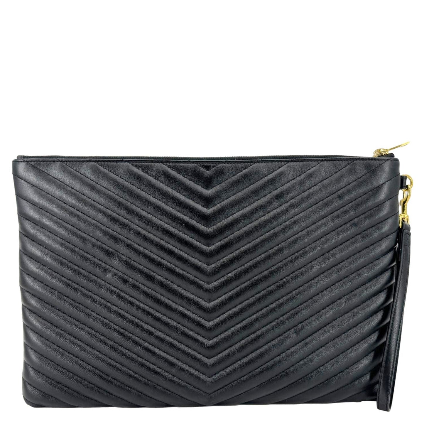YSL Saint Laurent Yves Chevron Document Holder Handbag Leather Black Travel Bag