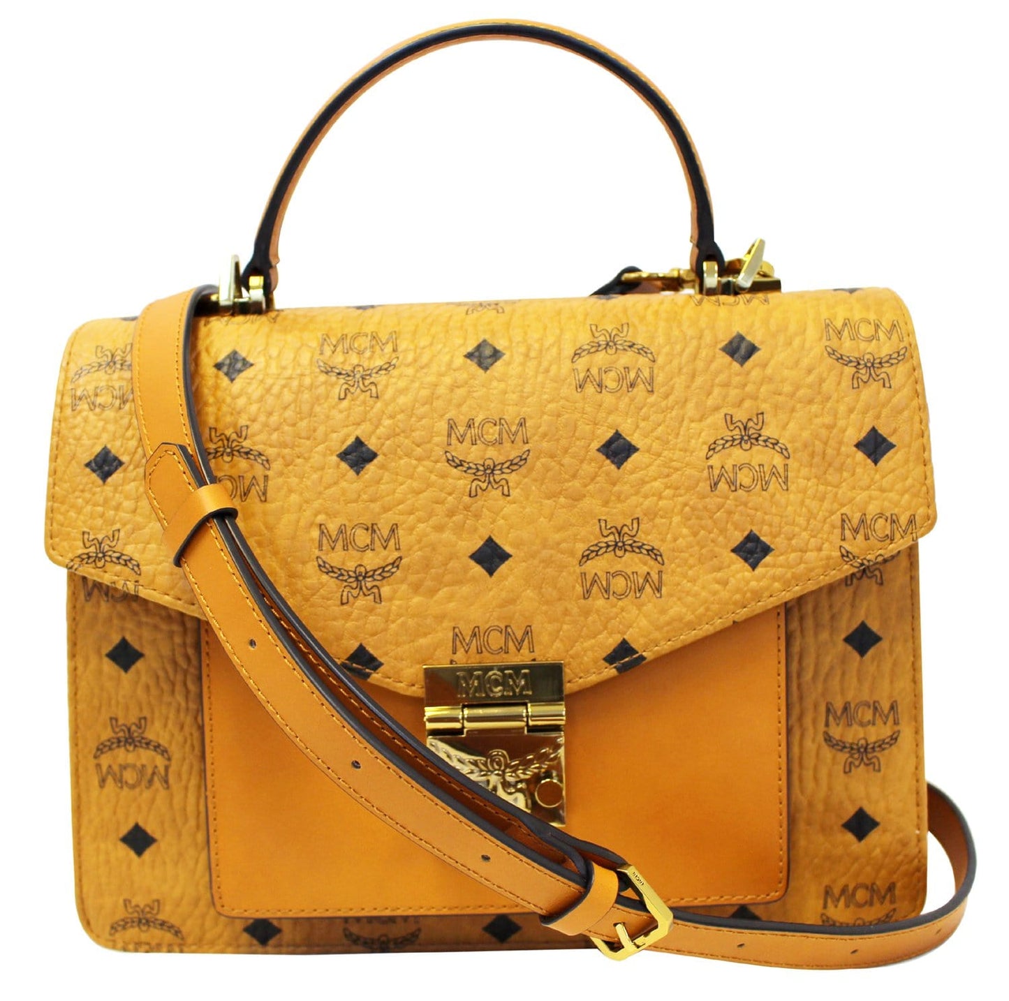 MCM Classic Satchel Bag Canvas Brown Shoulder Bag