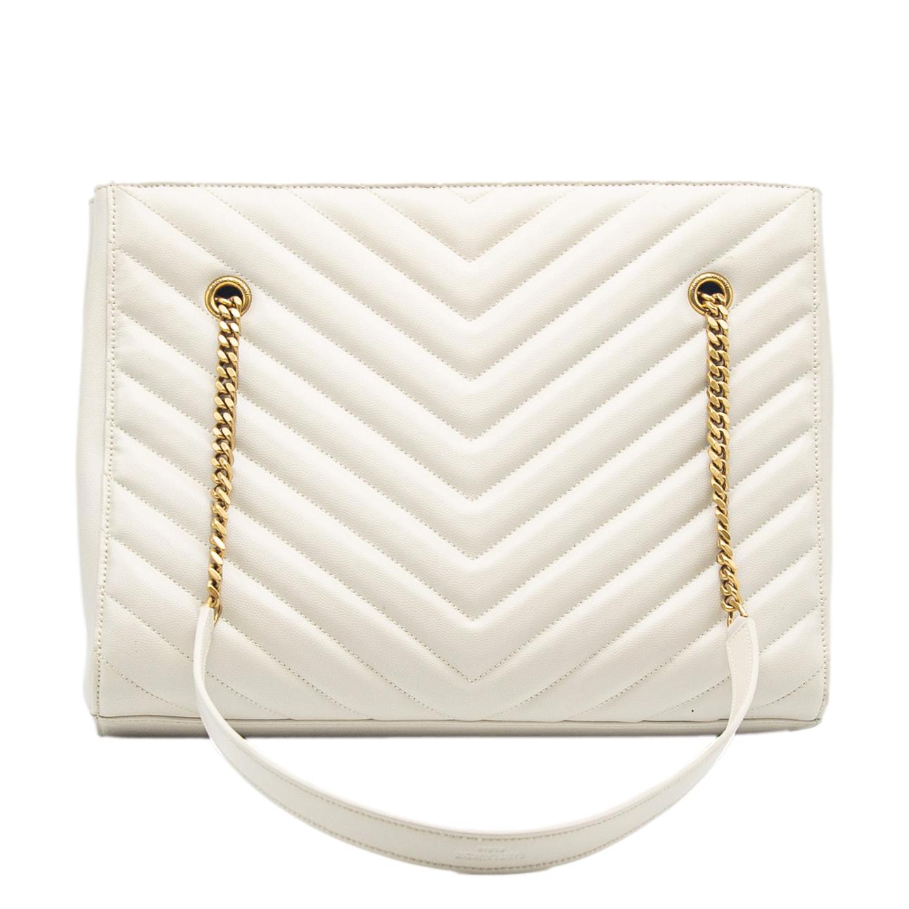 YSL Saint Laurent Yves Tribeca Grain De Poudre Shoulder Bag Leather White Medium