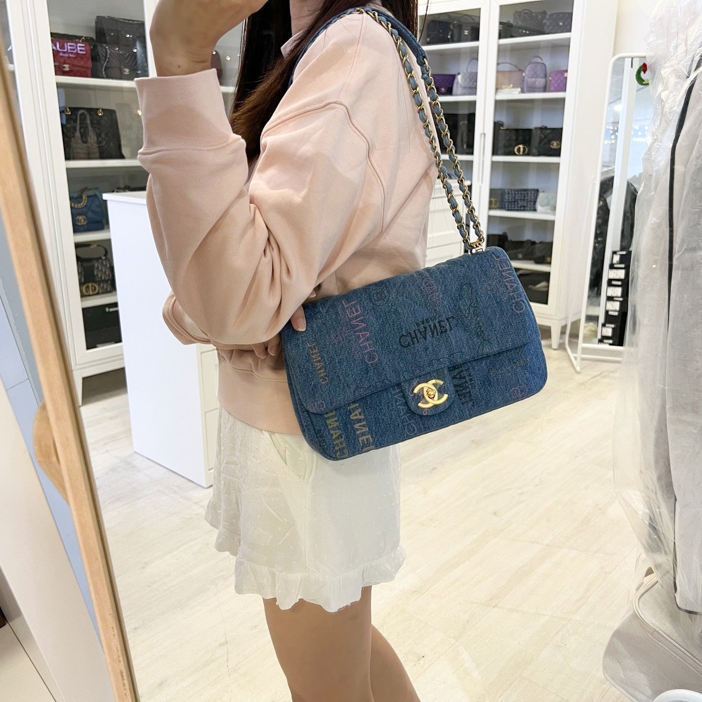 Chanel Denim Mood Medium Flap Bag in Blue Printed Denim and AGHW (Model: )