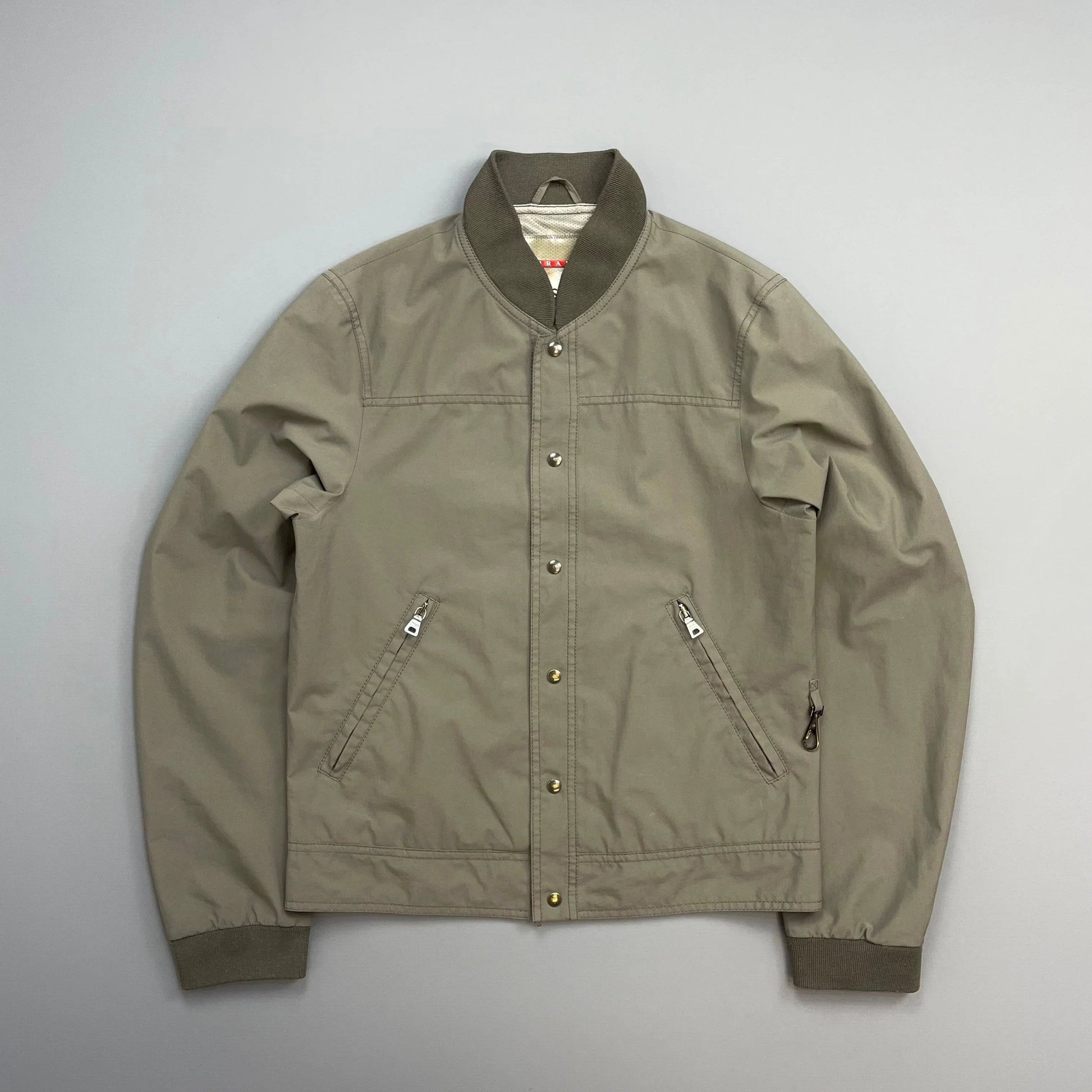 Prada Handbag Sport Grey 00s Goretex Lightweight Button-Through Bomber Brown Gray