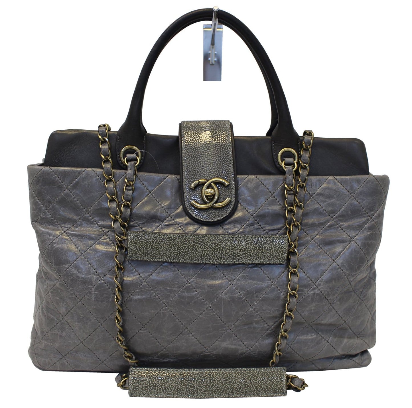 Chanel Grey Stingray Bindi Cc Shopper Tote Bag Leather Quilted