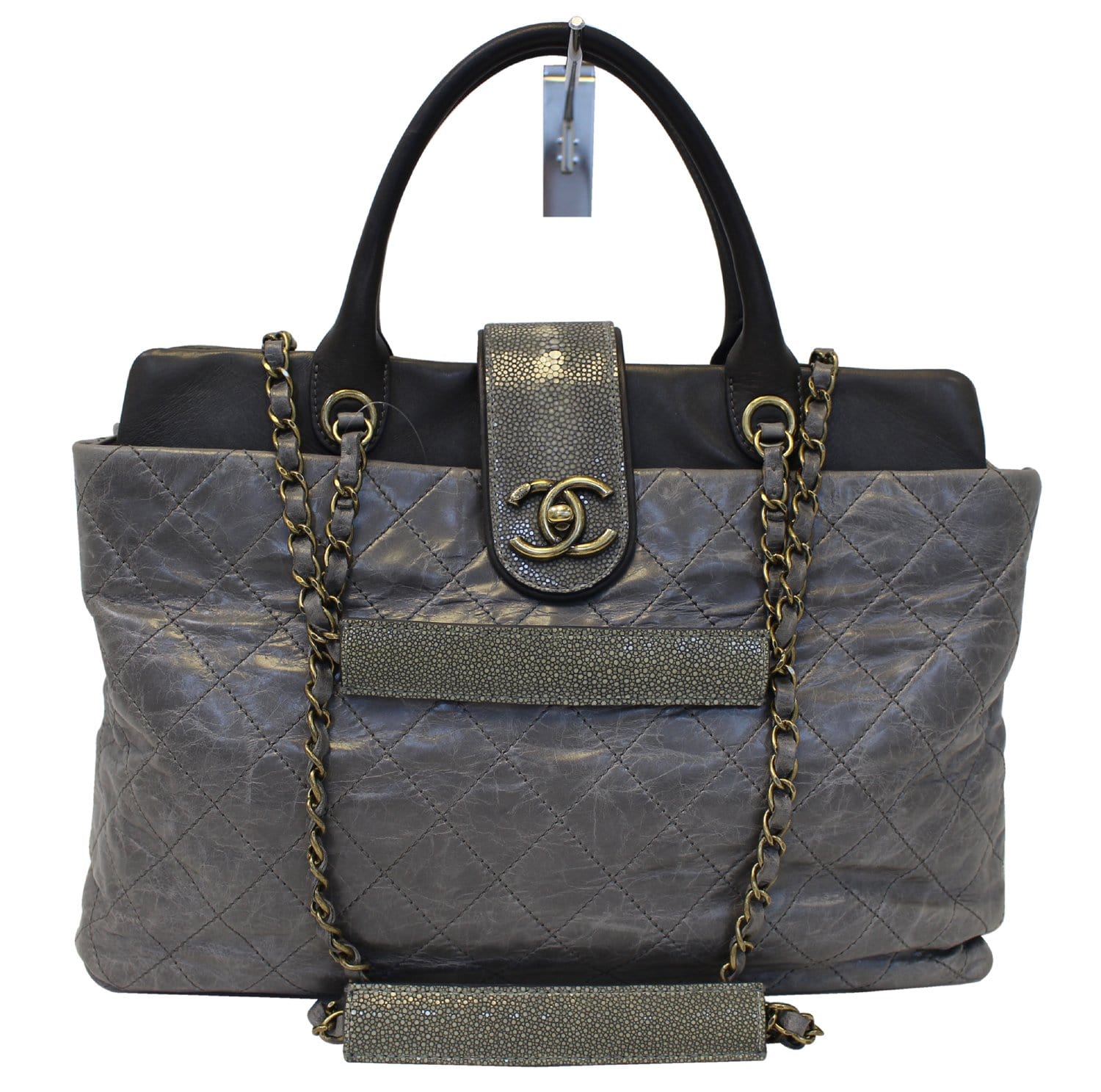 Chanel Grey Stingray Bindi Cc Shopper Tote Bag Leather Quilted