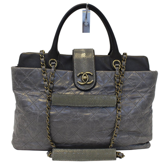 Chanel Grey Stingray Bindi Cc Shopper Tote Bag Leather Quilted