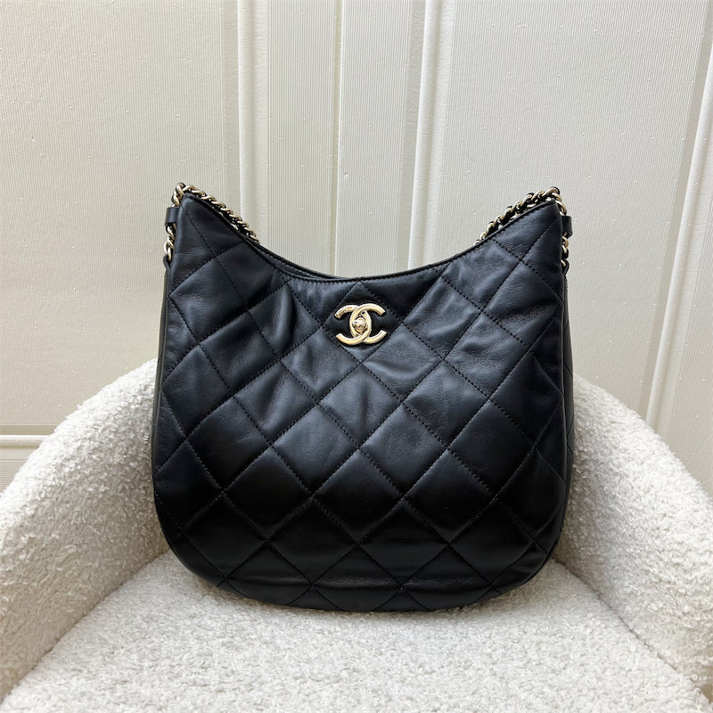 Chanel Hobo Bag in Black Lambskin and LGHW