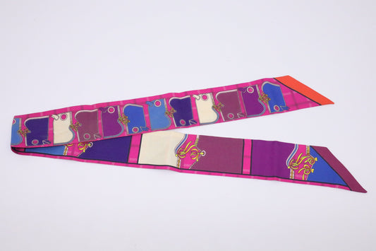 Hermes "Camails" Twilly In Fuchsia Silk Handbag Travel Bag