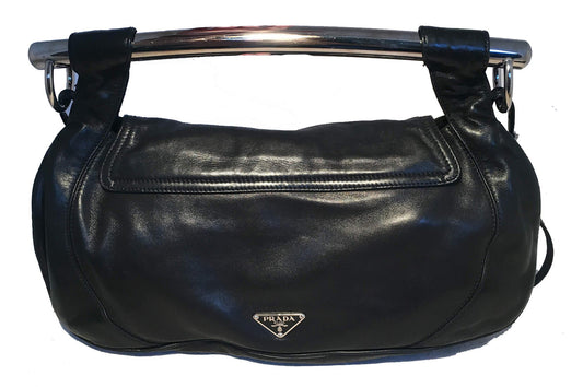 Prada Bar Convertible Handbag Leather Black Top Handle Travel Bag