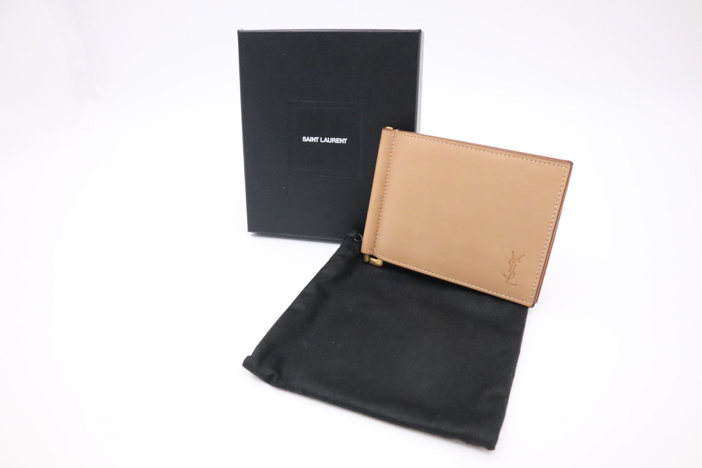 YSL Saint Laurent Bifold Wallet In Travel Bag Leather Tan