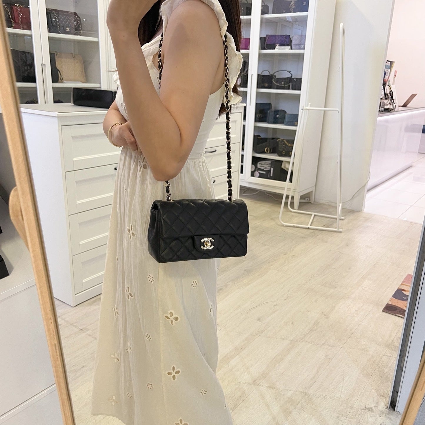 Chanel Classic Mini Rectangle Flap in Black Lambskin and LGHW (Model: ) Accessory