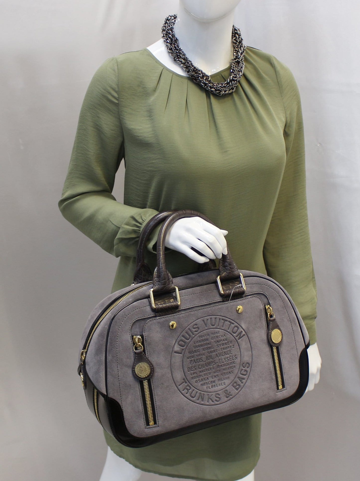 Louis Grey Havane Stamped Trunk Gm Bag Suede Travel Bag