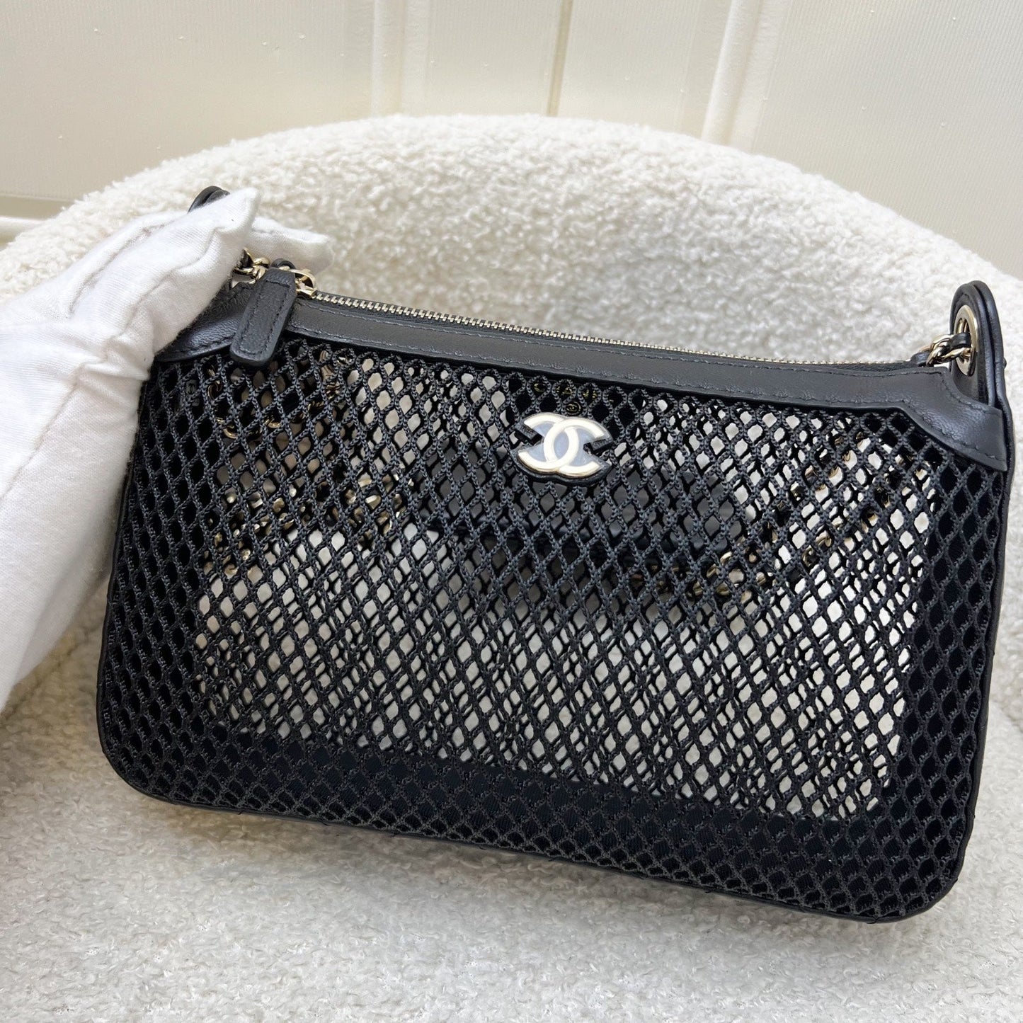 Chanel Clutch on Chain in Black Mesh and LGHW (Model: )