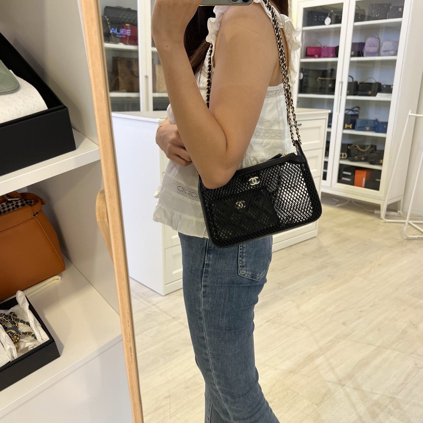 Chanel Clutch on Chain in Black Mesh and LGHW (Model: )