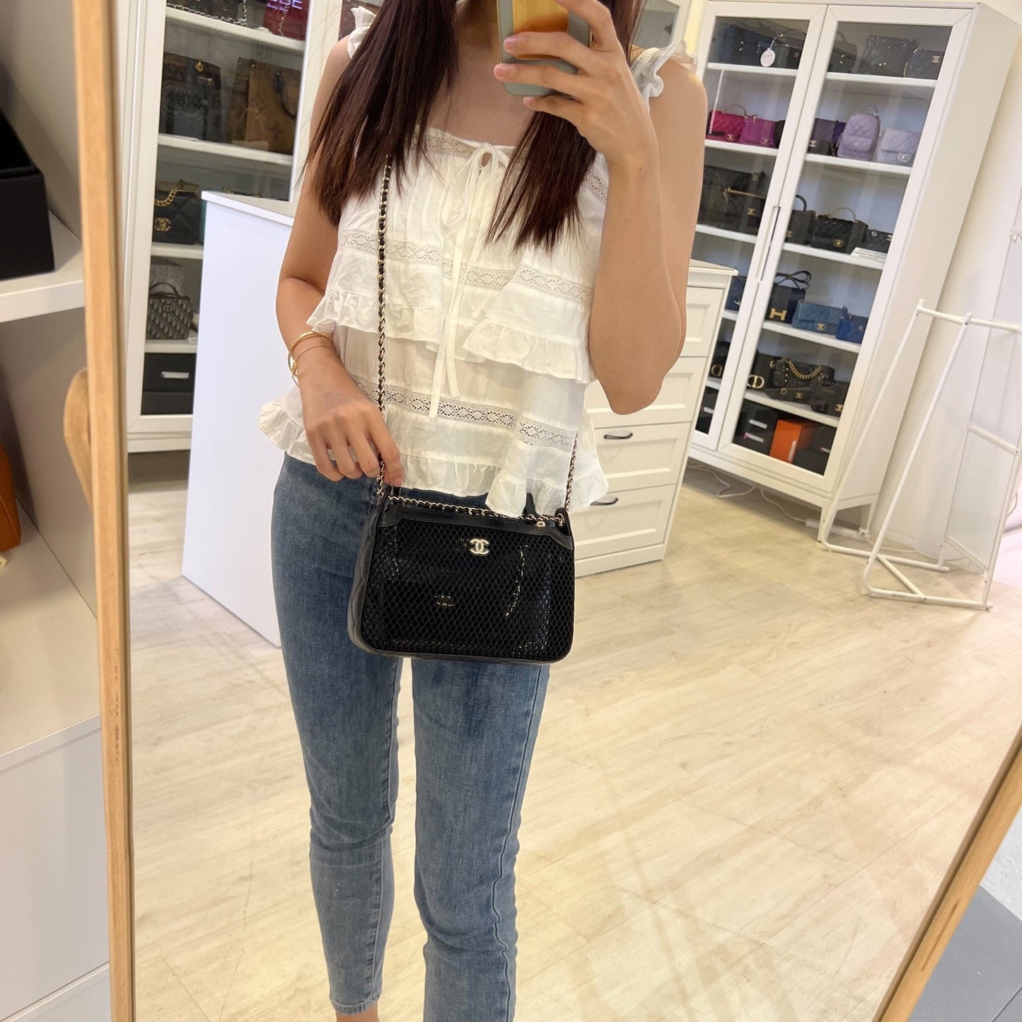 Chanel Clutch on Chain in Black Mesh and LGHW (Model: )