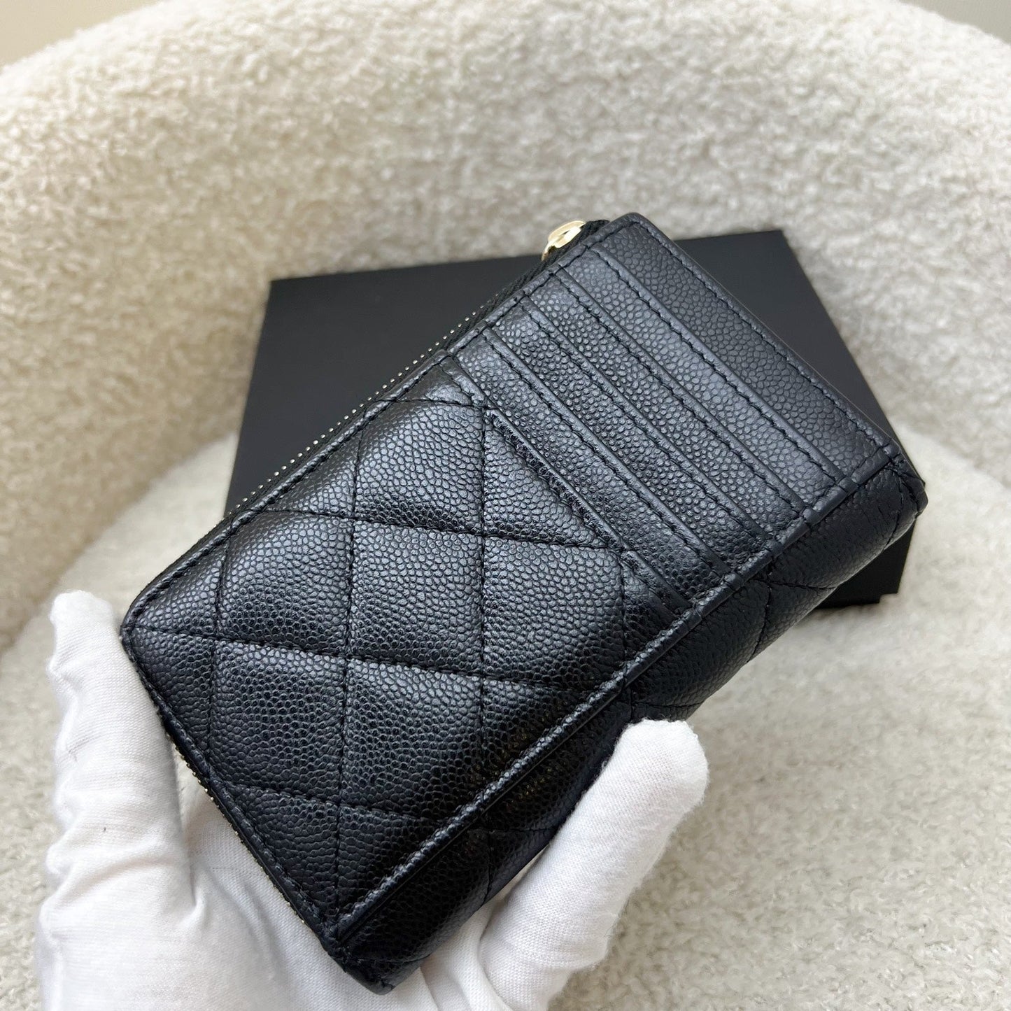 Chanel Zipped Card Holder with Coin Compartment in Black Caviar and GHW (Model: )