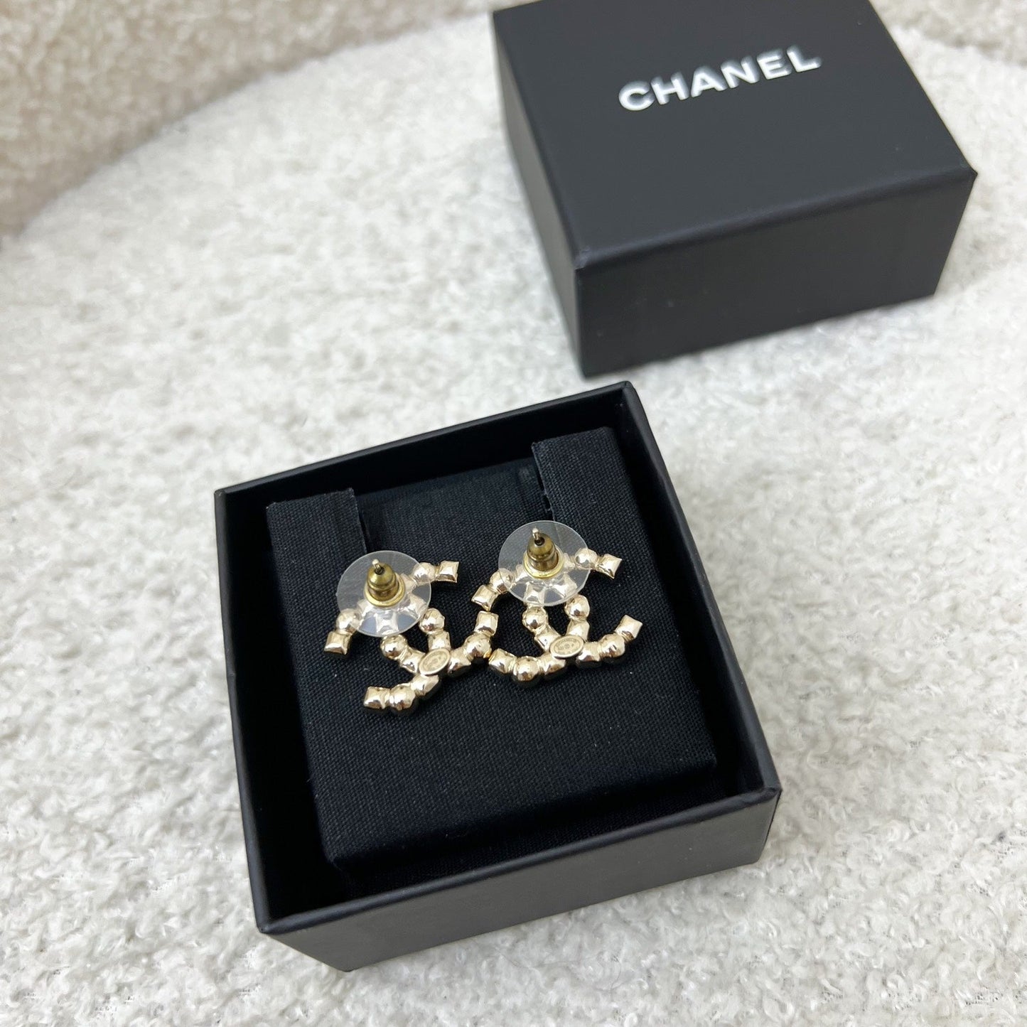 Chanel Medium CC Logo Earrings with Pearls in LGHW (Model: ) Jewelry